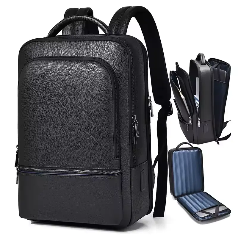 Black PU laptop briefcase backpack